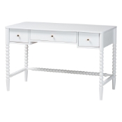 Baxton Studio Lucera Bobbin Writing Desk - 3-Drawer Home Office Desk with Spindle Frame, White